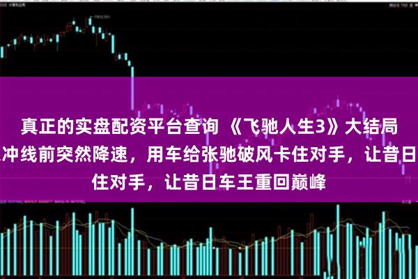 真正的实盘配资平台查询 《飞驰人生3》大结局六冠王林臻东冲线前突然降速，用车给张驰破风卡住对手，让昔日车王重回巅峰